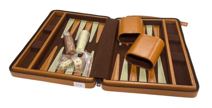 Brown Travel Backgammon w/ Zipper Closure - New