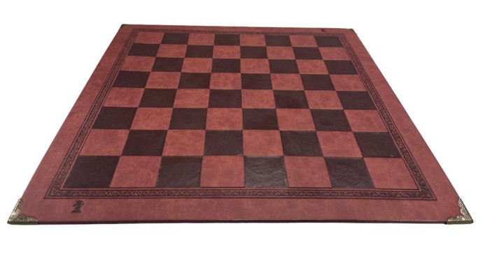 Leather Chess Board - 1  1/4 inch Squares - Burgundy/Black 13 X 13
