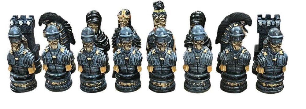 The  Skull Theme Resin Chess Pieces w/ Leather Board