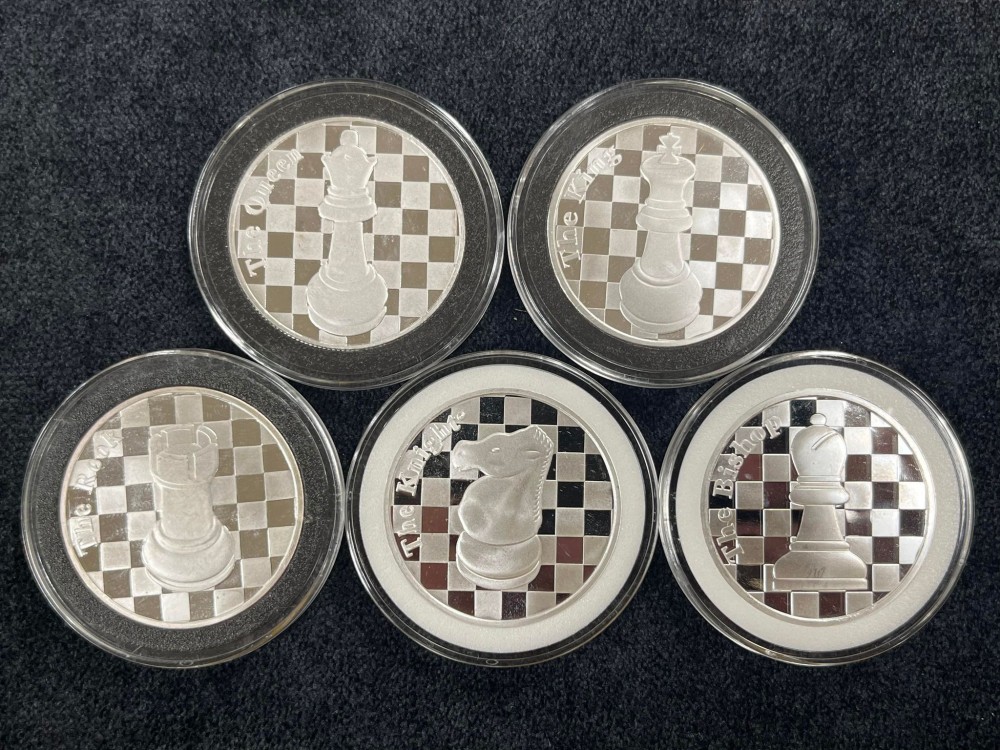 5 Coin Silver Set - 1 Troy Ounce Each - King, Q, R, Kn, B