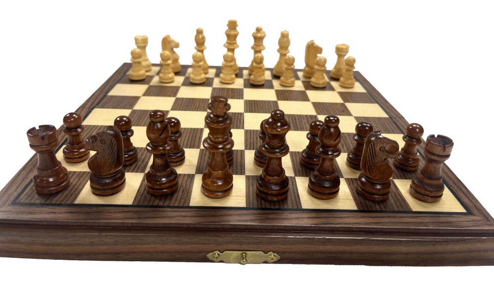 Folding Walnut Magnetic Chess Set and 11 inch wood board