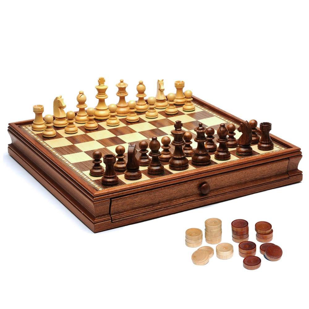 Tabletop Wood Chess & Checkers Set