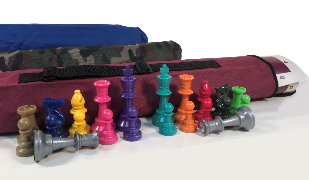 QUIVER COMBO - COLOR PIECES: Bag, Board & Colored Chess Pieces