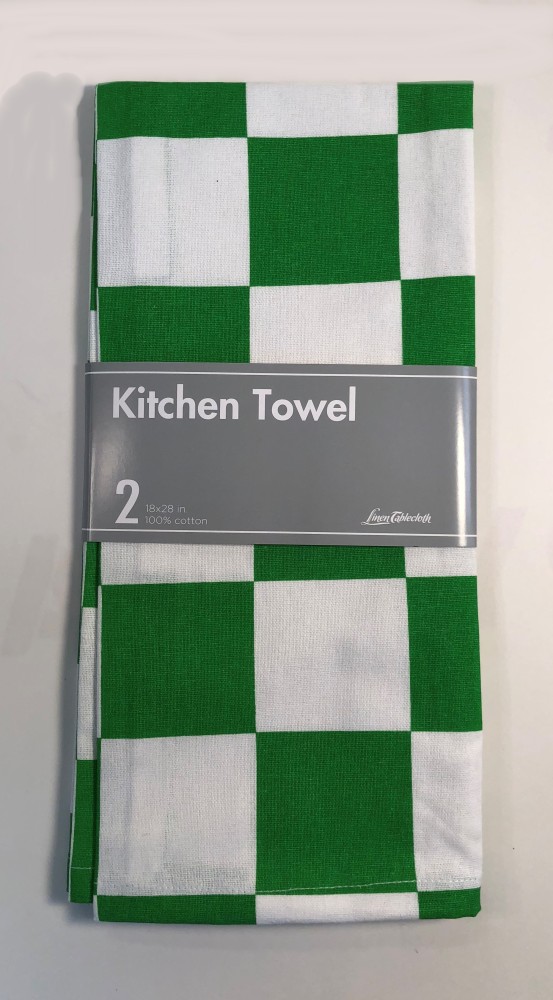Chess Kitchen Towel 2 Pack - Green/White - 100% cotton - 18 X 28”