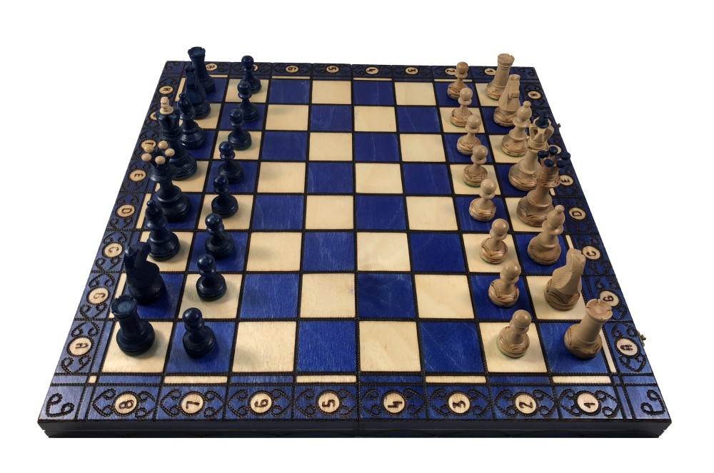 Senator Chess Set Blue - Wood Pieces and Board