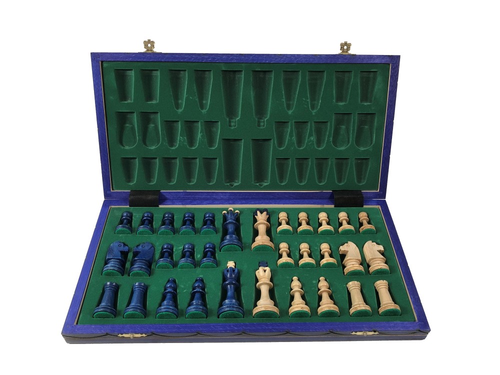 Senator Chess Set Blue - Wood Pieces and Board