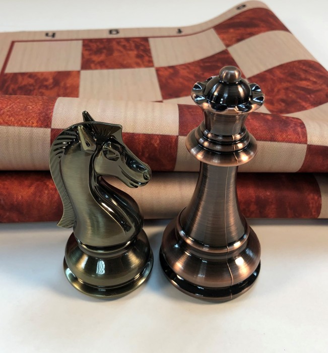 Copper/Brass Chess Set & Wood Grain Mousepad Floppy Board