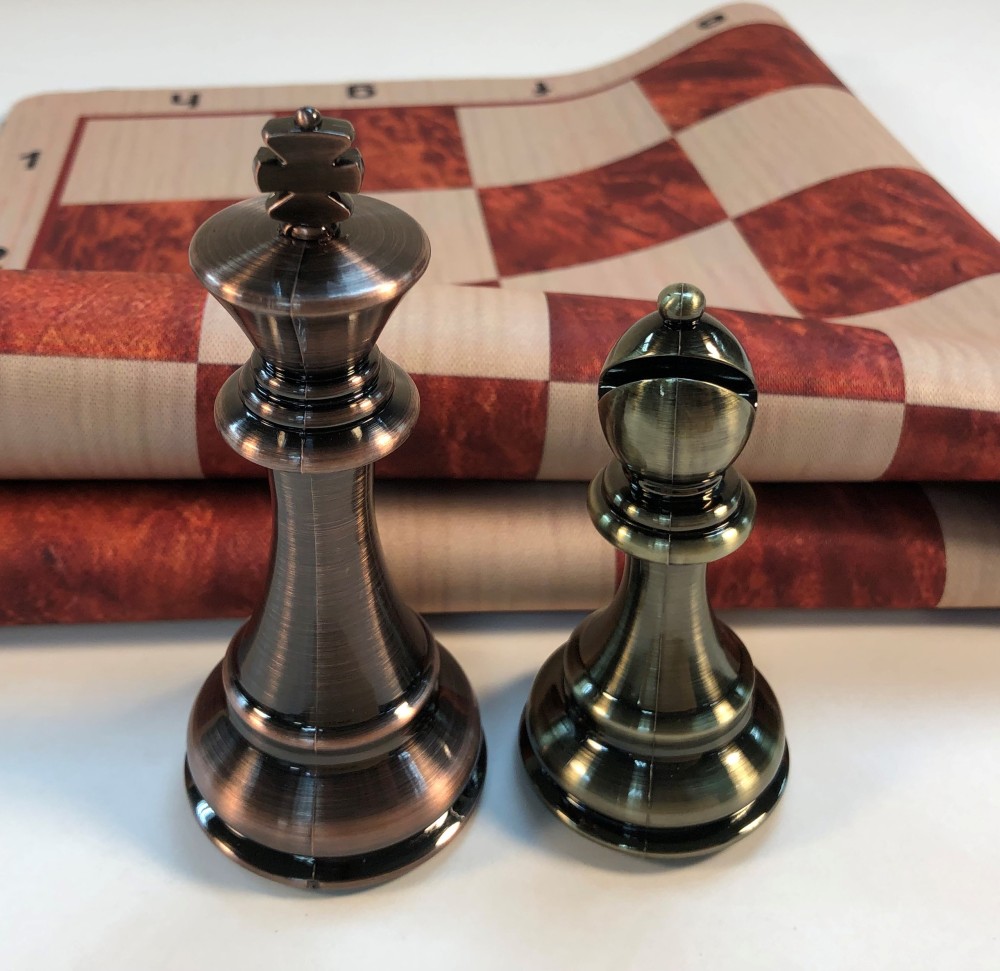 Copper/Brass Chess Set & Wood Grain Mousepad Floppy Board