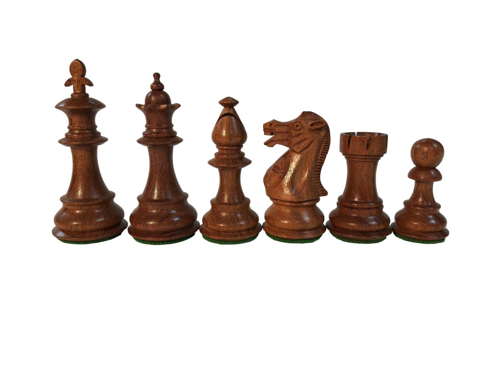 3 3/4" Fleur-de-lis Babulwood  Chess Set - 4 Queens - Weighted