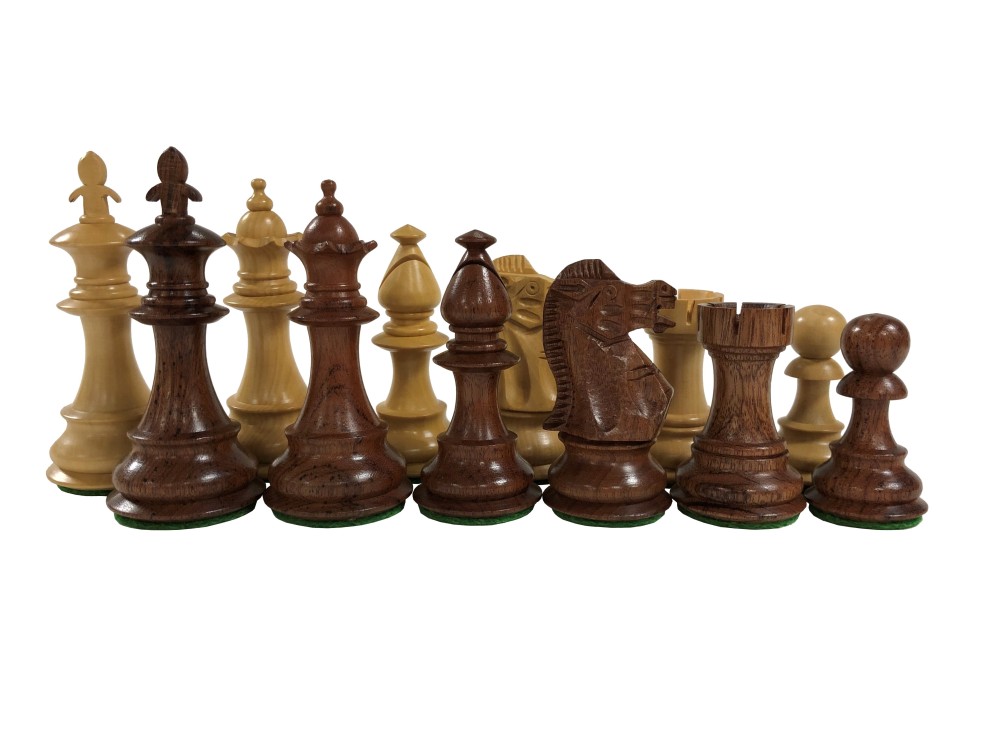 3 3/4"  Fleur de lis Anjanwood Chess Set - 4 Queens - Weighted