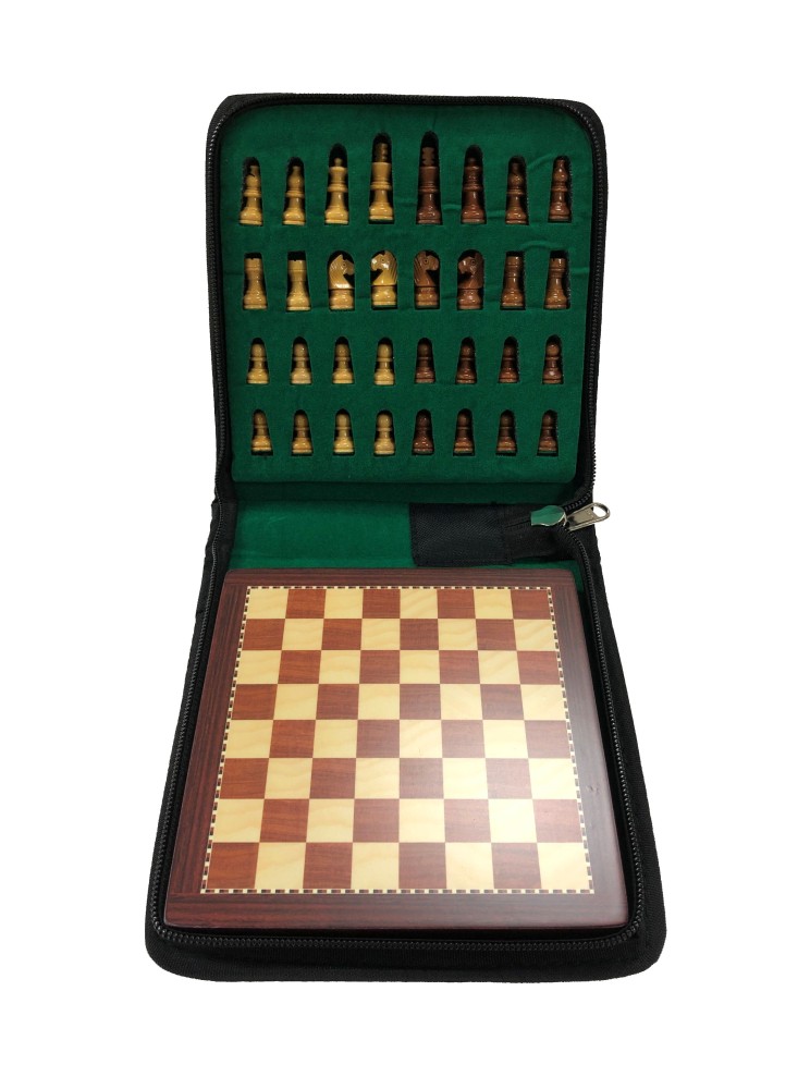 Mini Brown Wood Magnetic Travel Chess Set - 6 X 6"