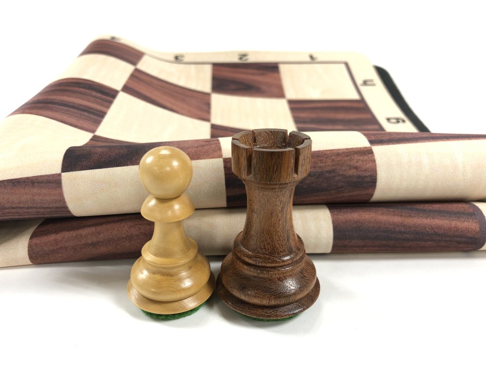 Fleur-de-lis Babul Wood Weighted Chess Set  w/ Wood Grain Floppy Board