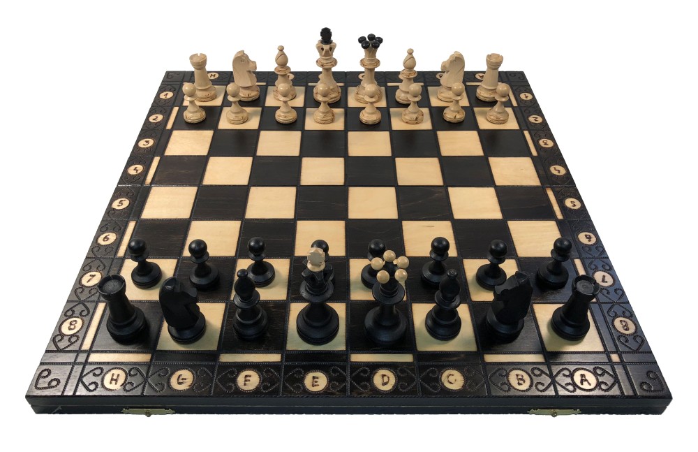 19" Consul Black Chess Set - Folding Wood Board & Wood Chess Pieces