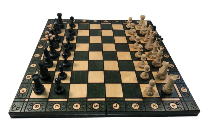 19" Consul Green Chess Set - Folding Wood Board & Pieces