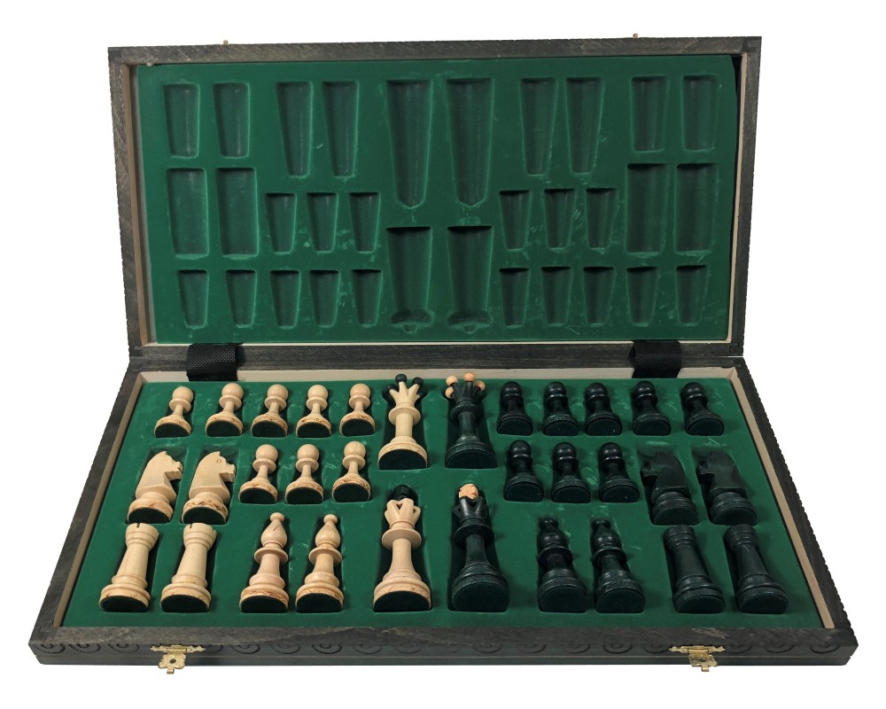 19" Consul Green Chess Set - Folding Wood Board & Pieces