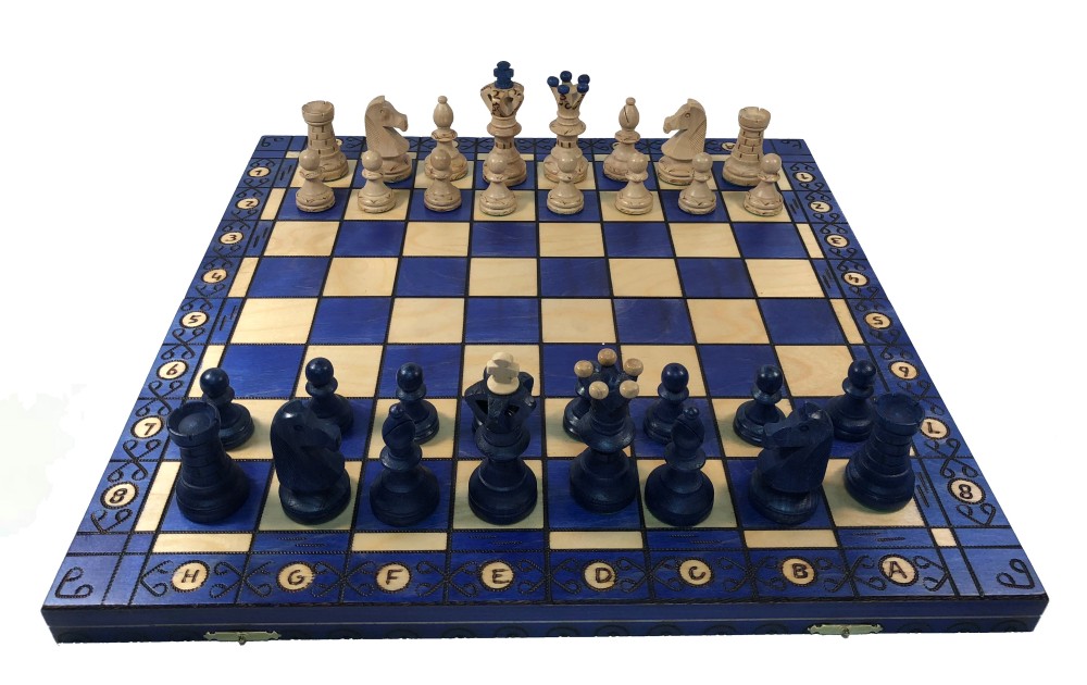 21" Ambassador Blue Chess Set - Folding Board - Blue - 4 1/4" King