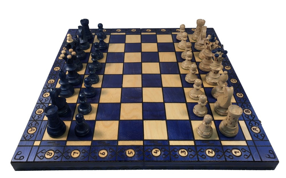 21" Ambassador Blue Chess Set - Folding Board - Blue - 4 1/4" King