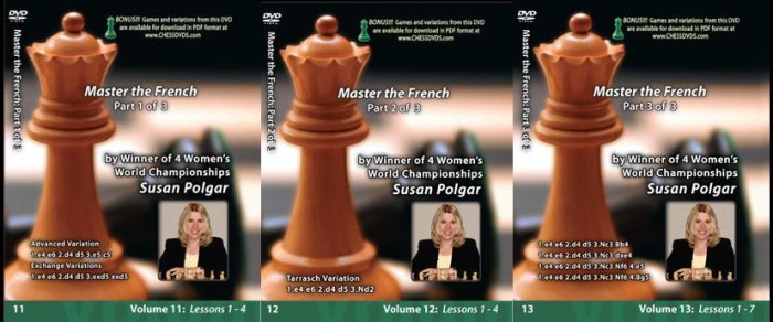 Susan Polgar Mastering the French 3 dvd Set Vols.11,12,13