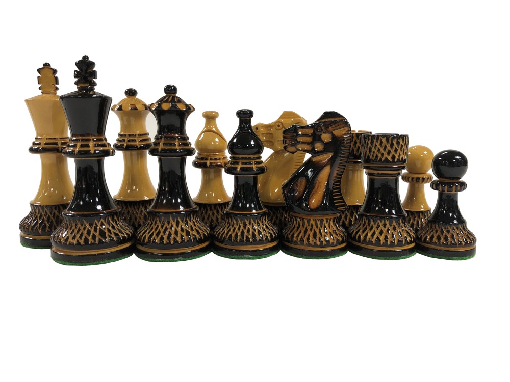 Trudeau Burnished Wood Chess Set - 4 Queens - Weighted - 4 in.King