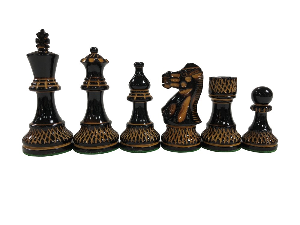 Trudeau Burnished Wood Chess Set - 4 Queens - Weighted - 4 in.King