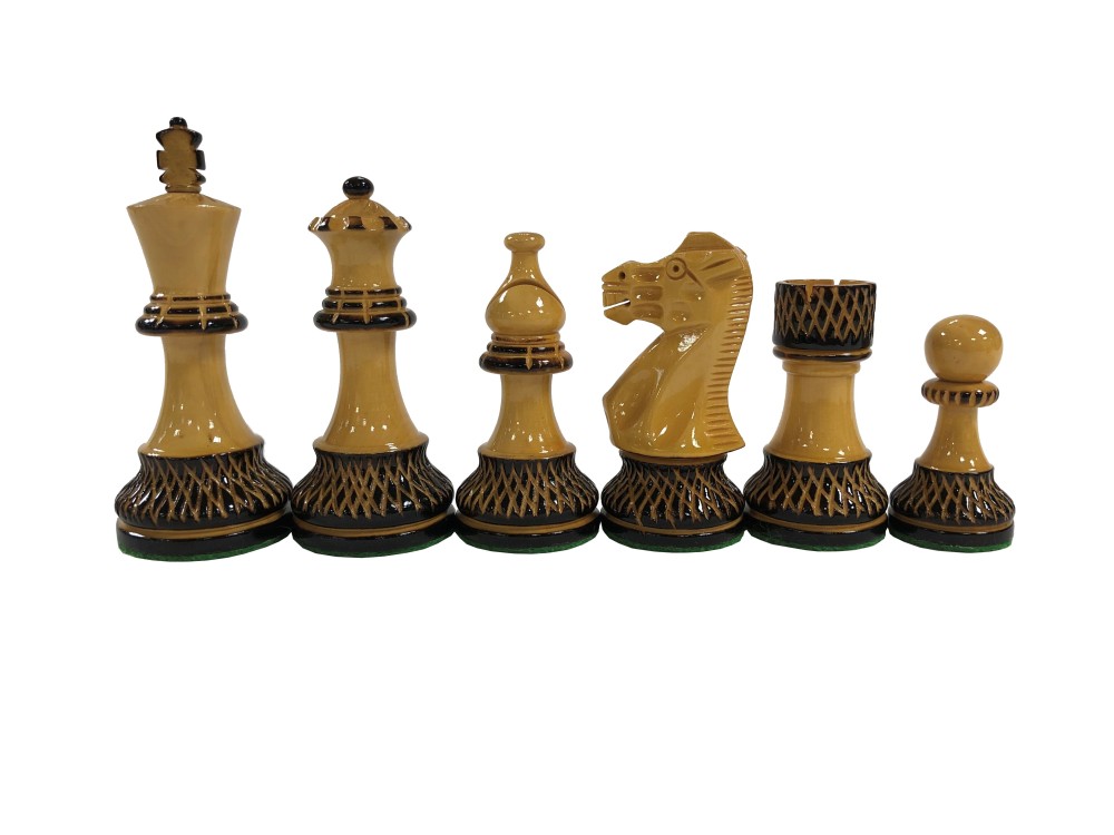Trudeau Burnished Wood Chess Set - 4 Queens - Weighted - 4 in.King